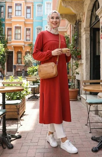 سترة طويلة بفتحة جانبية 4104-09 لون طوبي 4104-09