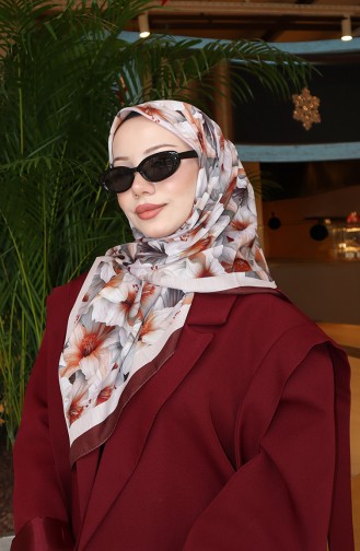 Écharpe à Motif Floral 70332-06 Marron 70332-06