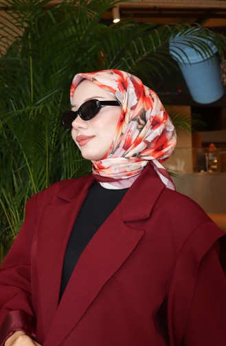 Écharpe à Motif Floral 70332-07 Prune Corail 70332-07