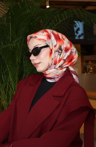 Écharpe à Motif Floral 70332-07 Prune Corail 70332-07