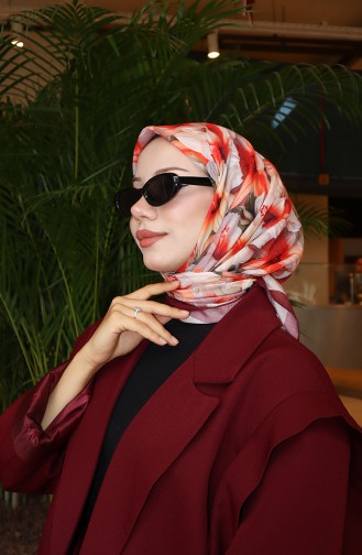 Écharpe à Motif Floral 70332-07 Prune Corail 70332-07