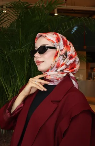 Sjaal Met Bloemenpatroon 70332-07 Pruim Koraal 70332-07