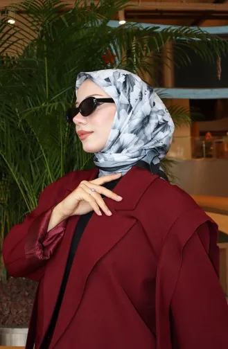 Çiçek Desenli Eşarp 70332-09 Siyah Gri