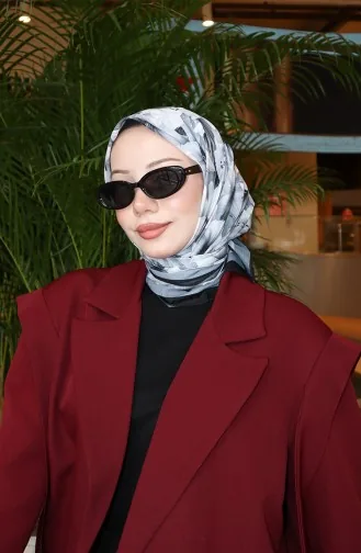 Çiçek Desenli Eşarp 70332-09 Siyah Gri