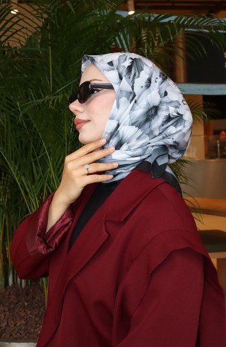 Écharpe à Motif Floral 70332-09 Noir Gris 70332-09