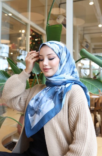 Floral Patterned Cotton Cocoon Scarf 70333-05 Light Petrol Gray 70333-05