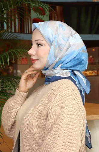 Patterned Cotton Cocoon Scarf 70334-12 Navy Blue 70334-12