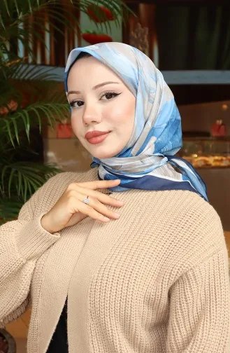 Patterned Cotton Cocoon Scarf 70334-12 Navy Blue 70334-12