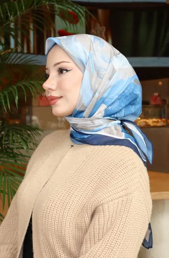 Patterned Cotton Cocoon Scarf 70334-12 Navy Blue 70334-12