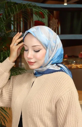 Patterned Cotton Cocoon Scarf 70334-12 Navy Blue 70334-12