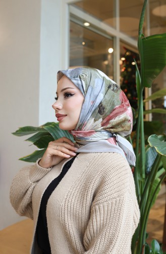 وشاح قطني بنقوش زهرية 70336-02 بيج وردي باهت 70336-02