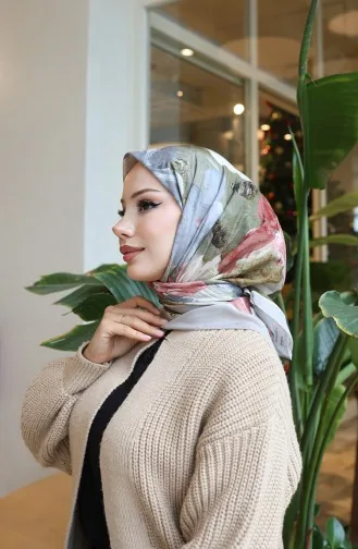 Écharpe Cocon En Coton à Motif Floral 70336-02 Beige Rose Poudré 70336-02