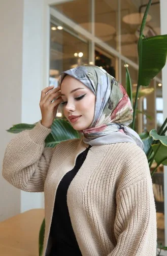 Écharpe Cocon En Coton à Motif Floral 70336-02 Beige Rose Poudré 70336-02