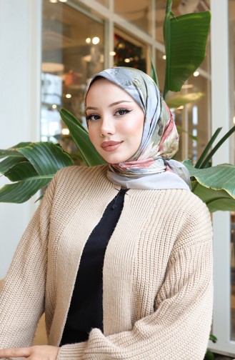 وشاح قطني بنقوش زهرية 70336-02 بيج وردي باهت 70336-02