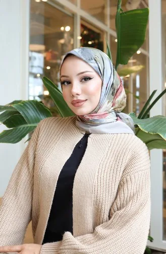 Écharpe Cocon En Coton à Motif Floral 70336-02 Beige Rose Poudré 70336-02