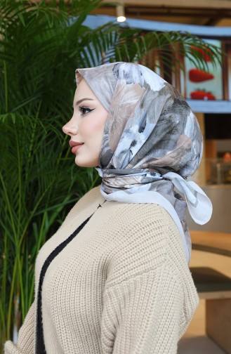 وشاح قطني بنقوش زهرية 70336-03 من فرو المنك الداكن 70336-03