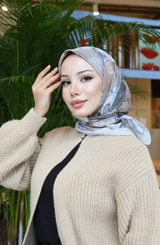 Katoenen Coconsjaal Met Bloemenmotief 70336-03 Stone Dark Mink 70336-03