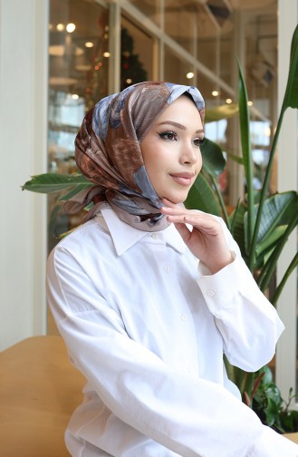 وشاح قطني بنقوش زهرية 70336-04 بني منك 70336-04