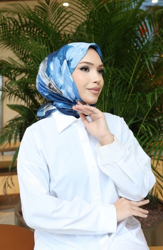 وشاح قطني بنقوش زهرية 70336-06 أزرق داكن نيلي 70336-06