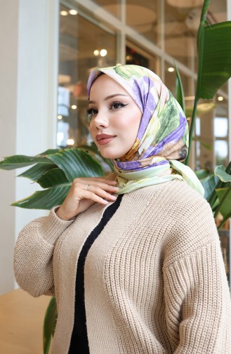 وشاح شرنقة قطني بنقوش زهرية 70336-10 أصفر أرجواني 70336-10