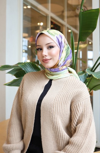 وشاح شرنقة قطني بنقوش زهرية 70336-10 أصفر أرجواني 70336-10