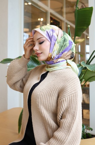 وشاح شرنقة قطني بنقوش زهرية 70336-10 أصفر أرجواني 70336-10