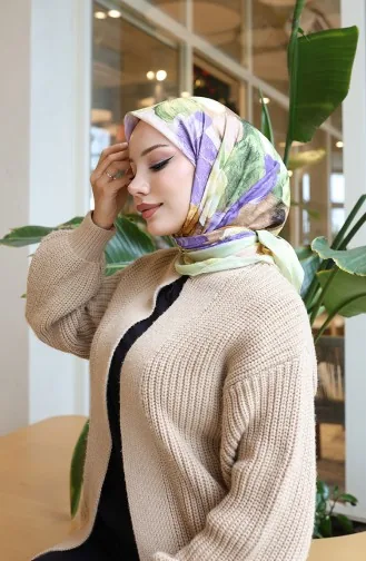 Katoenen Coconsjaal Met Bloemenmotief 70336-10 Geel Lila 70336-10