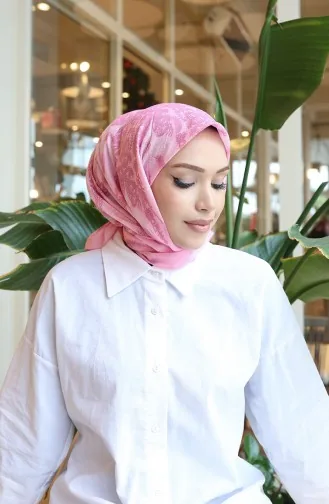 وشاح شرنقة قطني منقوش 70337-03 وردي 70337-03