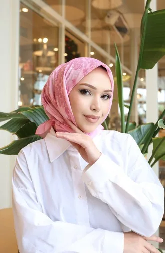 وشاح شرنقة قطني منقوش 70337-03 وردي 70337-03