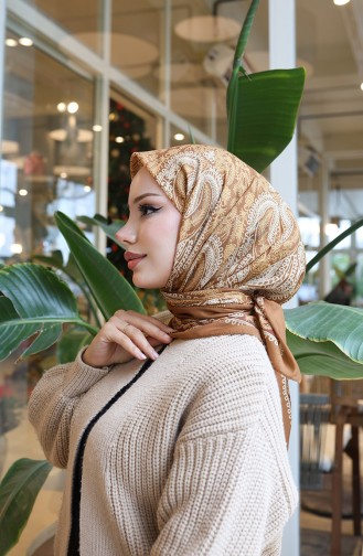 وشاح شرنقة قطني منقوش 70337-04 لون خردلي داكن 70337-04