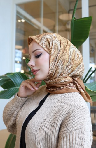 وشاح شرنقة قطني منقوش 70337-04 لون خردلي داكن 70337-04