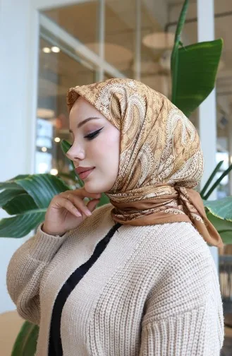 Écharpe Cocon En Coton à Motifs 70337-04 Moutarde Foncée 70337-04