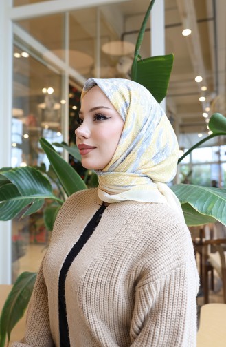 وشاح شرنقة قطني منقوش 70337-05 أصفر فاتح 70337-05