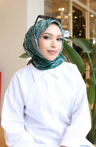 وشاح شرنقة قطني منقوش 70337-06 أخضر زمردي 70337-06