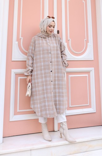 Manteau En Cachemire à Capuche Et Motif à Carreaux 0225-01 Vison 0225-01