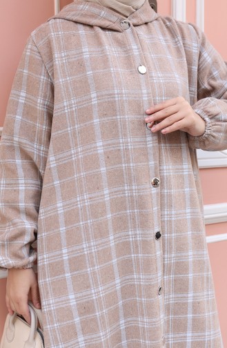 Manteau En Cachemire à Capuche Et Motif à Carreaux 0225-01 Vison 0225-01