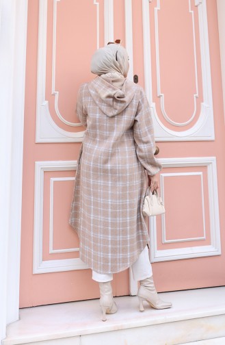 Manteau En Cachemire à Capuche Et Motif à Carreaux 0225-01 Vison 0225-01