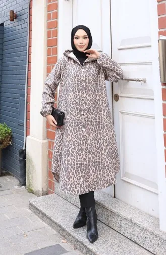 Kasjmierjas Met Luipaardmotief Capuchon En Knopen 0226-01 Beige Antraciet 0226-01