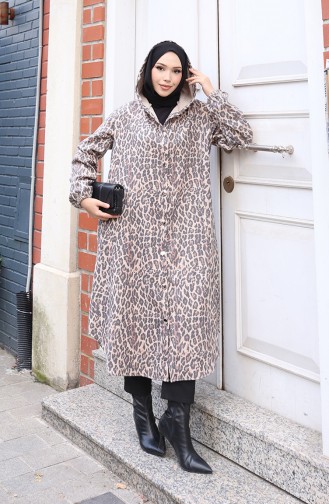 Manteau En Cachemire à Motif Léopard Avec Capuche Et Boutons 0226-01 Beige Anthracite 0226-01