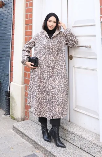 Kasjmierjas Met Luipaardmotief Capuchon En Knopen 0226-01 Beige Antraciet 0226-01