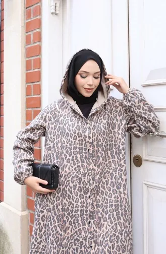 Kasjmierjas Met Luipaardmotief Capuchon En Knopen 0226-01 Beige Antraciet 0226-01