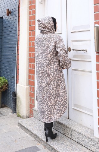 Manteau En Cachemire à Motif Léopard Avec Capuche Et Boutons 0226-01 Beige Anthracite 0226-01