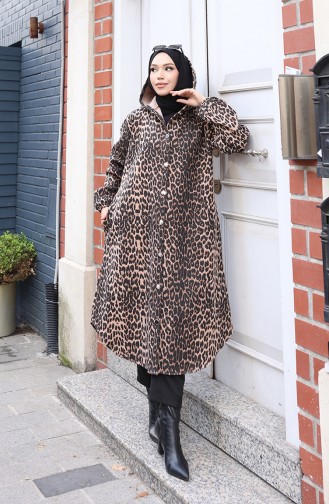 Manteau En Cachemire à Capuche Et Boutons Motif Léopard Noir Et Marron 0226-02 0226-02