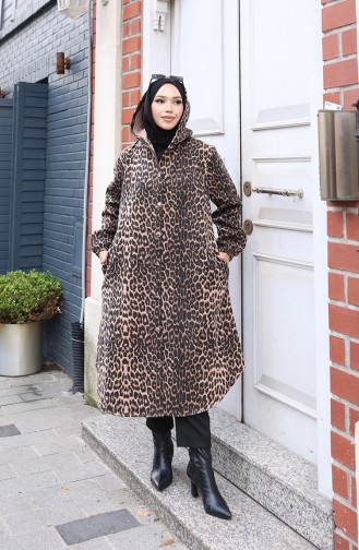 Manteau En Cachemire à Capuche Et Boutons Motif Léopard Noir Et Marron 0226-02 0226-02