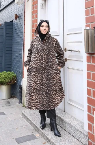 Kapuzenmantel Aus Kaschmir Mit Leopardenmuster Und Knöpfen Modell 0226-02 Schwarz/Braun 0226-02