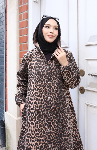 Manteau En Cachemire à Capuche Et Boutons Motif Léopard Noir Et Marron 0226-02 0226-02