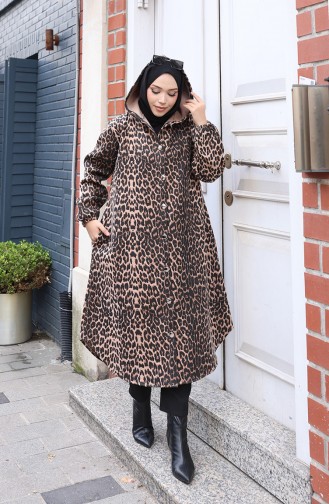 Manteau En Cachemire à Capuche Et Boutons Motif Léopard Noir Et Marron 0226-02 0226-02