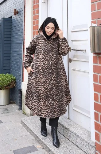 Kapuzenmantel Aus Kaschmir Mit Leopardenmuster Und Knöpfen Modell 0226-02 Schwarz/Braun 0226-02