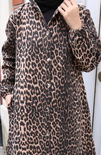 Kapuzenmantel Aus Kaschmir Mit Leopardenmuster Und Knöpfen Modell 0226-02 Schwarz/Braun 0226-02