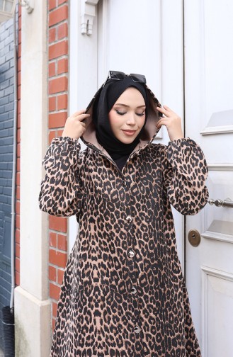 Manteau En Cachemire à Capuche Et Boutons Motif Léopard Noir Et Marron 0226-02 0226-02